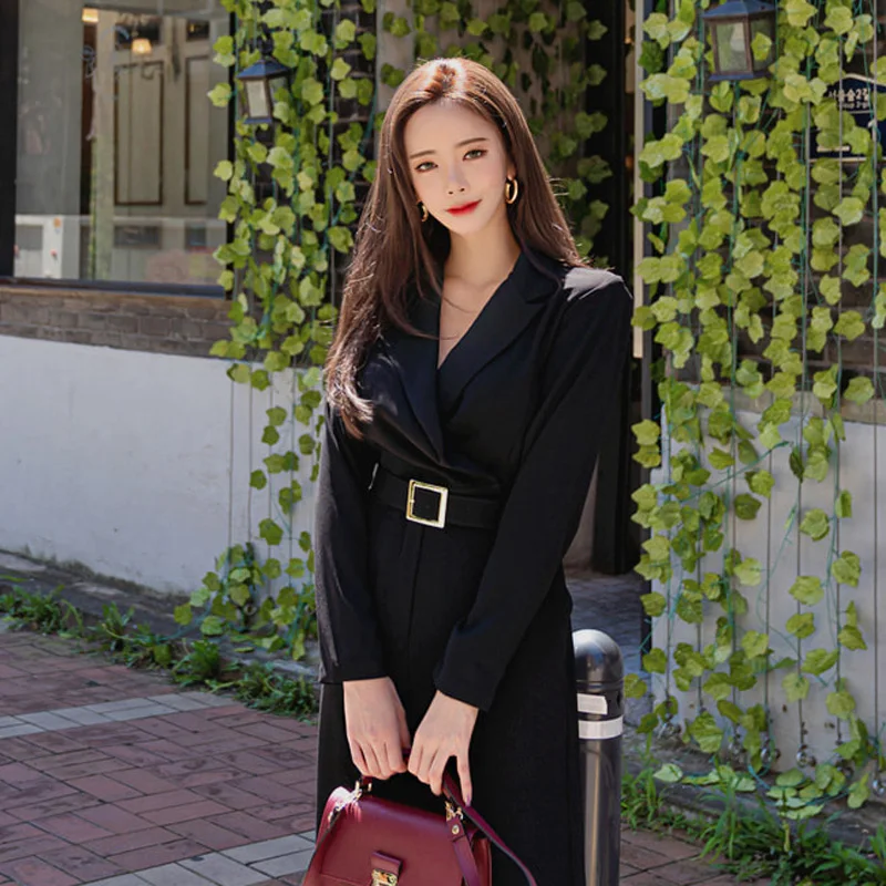 CINESSD Fashion Bodysuit For Women Balck Wrap Wide Leg Jumpsuit Female Long Sleeve V Neck Loose Office Overalls combinaison femm