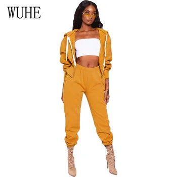 

WUHE Two Pieces Set Tracksuit Casual Long Sleeve Zipper Hooded Jacket and Elastic Waist Pants Streetwear Sportswear Sweat Suit