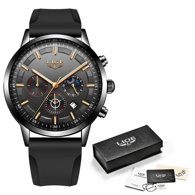 Silver black Relojes, часы для мужчин, LIGE, модные спортивные кварцевые часы, мужские часы, Топ бренд, Роскошные, бизнес, водонепроницаемые часы, Relogio Masculino - Цвет: Silver black