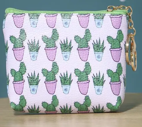 Flowerpot cactus Kawaii Totoro Mini Girls Coin Purse Small Light Wallet Slim Women Zipper New Cute Totoro Fox Elephant Cat Owl Coin Purse - Цвет: Flowerpot cactus