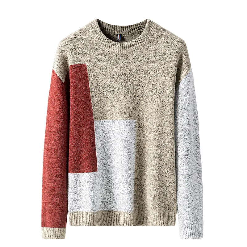 2019 Autumn New Round Neck Men's Sweater Stitching Hit Color Men's Korean Version of The Sweater Fashion Casual Sweater Sweater 2019 Autumn New Round Neck Men's Sweater Stitching Hit Color Men's Korean Version of The Sweater Fashion Casual Sweater Sweater