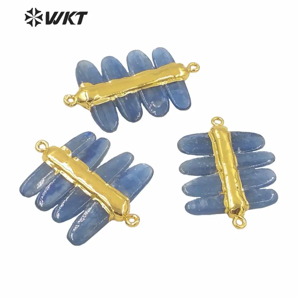WT-P1566 Wholesale Natural High Quality Deep Blue Kyanite Pendants Fashion Gold Electroplated Double Loops  Stone Decoration