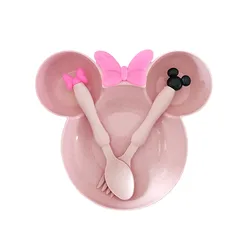Wheat Straw Baby Dinner Bowl Children Cartoon Tableware Set Kid Dinner Plate Baby Training Bowl Spoon Fork for Dropping Opp Pack