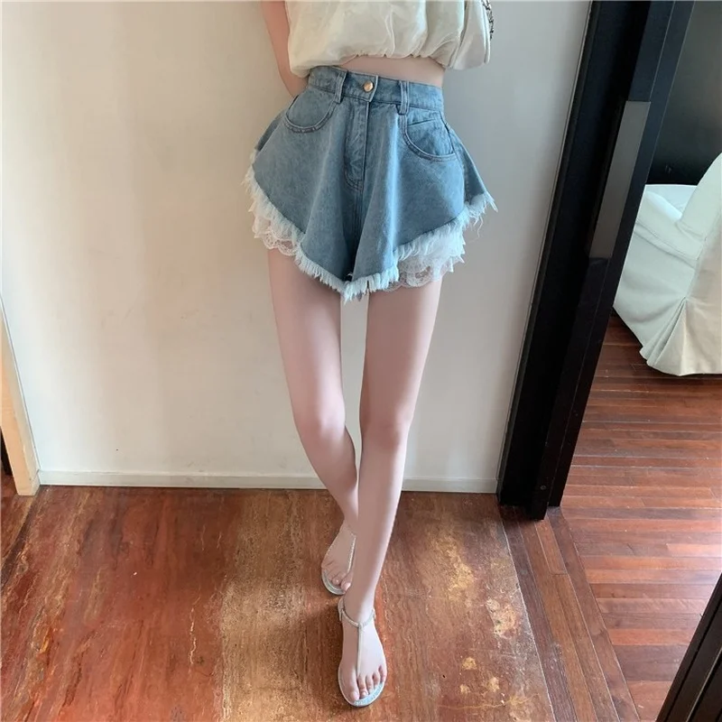 New Cute Women\'s Shorts Sexy High Waist Fringed Fringe Umbrella Ruffled Shorts Female 2023 Summer Lace Leggings Two-piece Suit