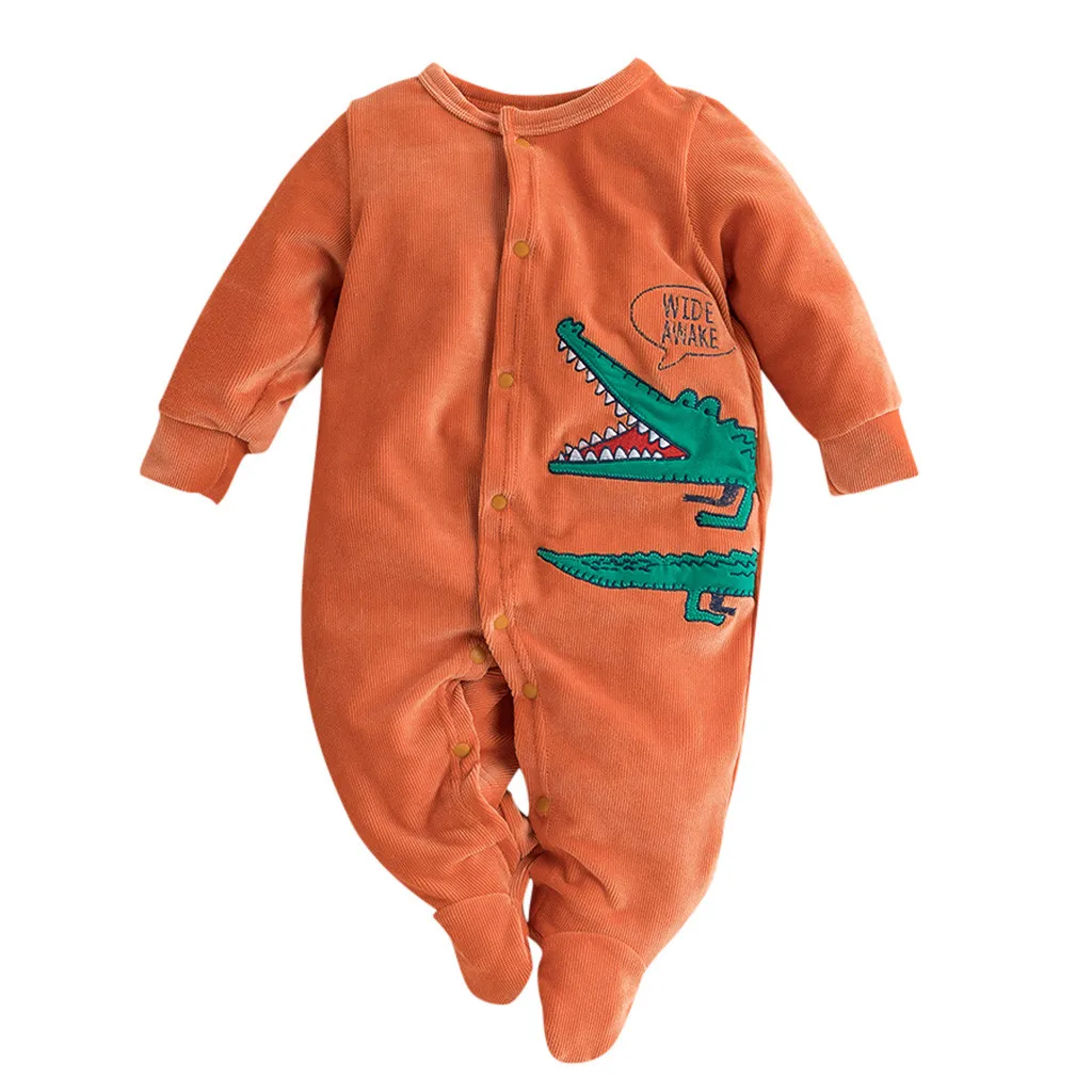 ARLONEE Baby Boys Girls long sleeve Cartoon dinosaur romper Autumn winter thick Sleepwear Pajamas Romper Clothes Jumpsuit CS04