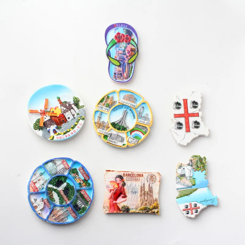 3D Fridge Magnets for ITALY AND BARCELONA AND MALAGA AND ALGER Travel