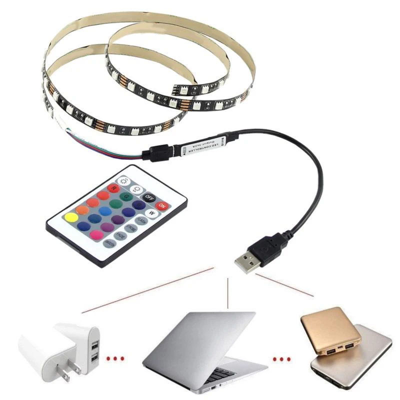 

5050 60SMD/M RGB LED Strip Light TV Back Lighting +USB Remote Control High Grade