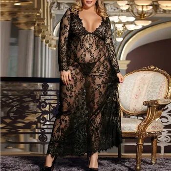 

Women Sleepwear Nightgown Negligee Nightie Lingerie Lace Beautiful Black Lingerie Sexy Long Dress sночная сорочка #2D12