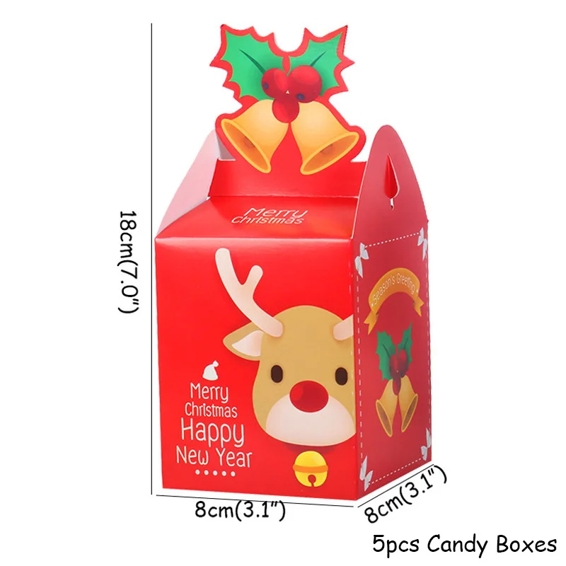 3 шт рождественские подарочные пакеты для конфет с белой лентой, бумажная коробка для конфет, сумки для печенья, рождественские украшения для вечеринки, год - Цвет: 5pcs Paper Boxes