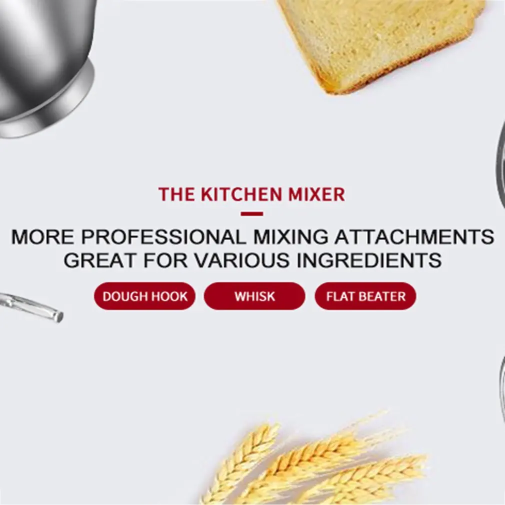 

1200W 4L Stainless Steel Bowl 6-speed Kitchen Food Stand Mixer Whisk Blender Maker Machine Led blue light 6 speeds knob