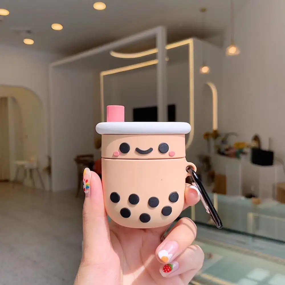 Для AirPods чехол Boba Milk tea беспроводной чехол для наушников для Airpods 2 Защитная крышка Милая бутылка для напитков с кольцом на палец - Цвет: Cute Bubble Tea