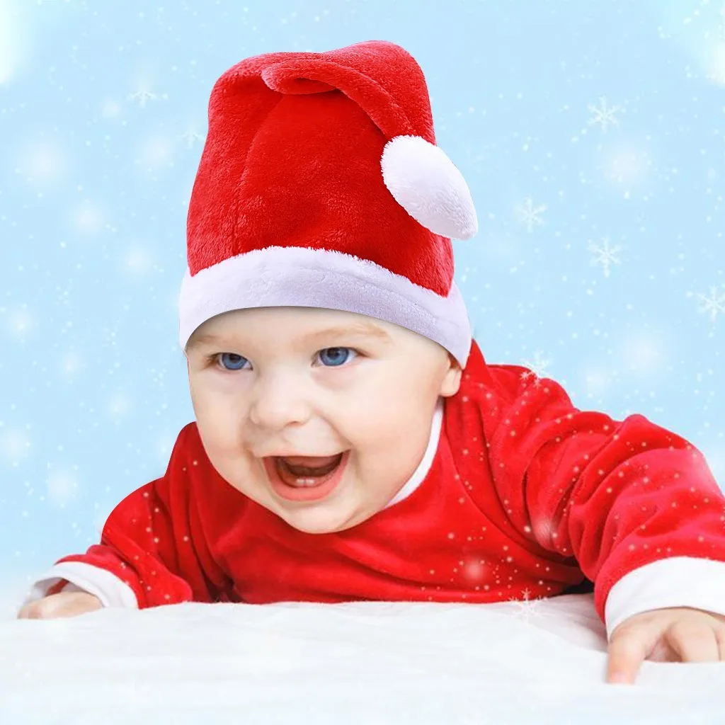 Santa Caps Winter Warm Christmas High-grade Plush Adult To Increase Thickening Big Ball 4 Piece Soft Plush Christmas Hat 19Oct29