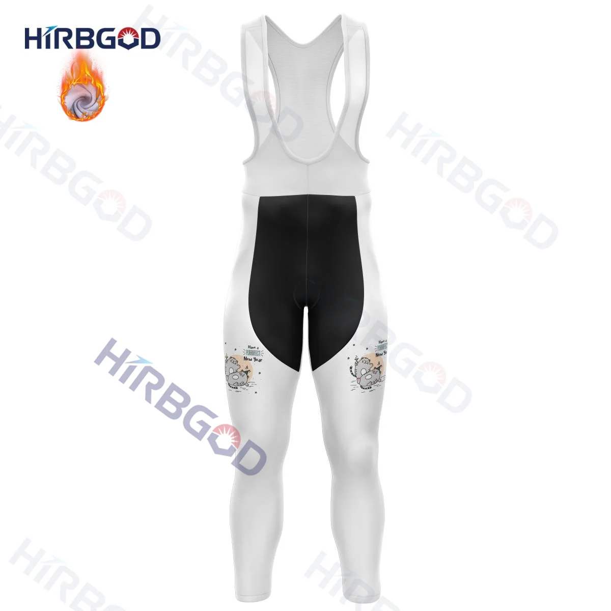 HIRBGOD New Cartoon Two Cute Kittens Cycling Pants Sports Men's Fleece Tights Warm Comfortable Winter Breathable TYZ1163-17
