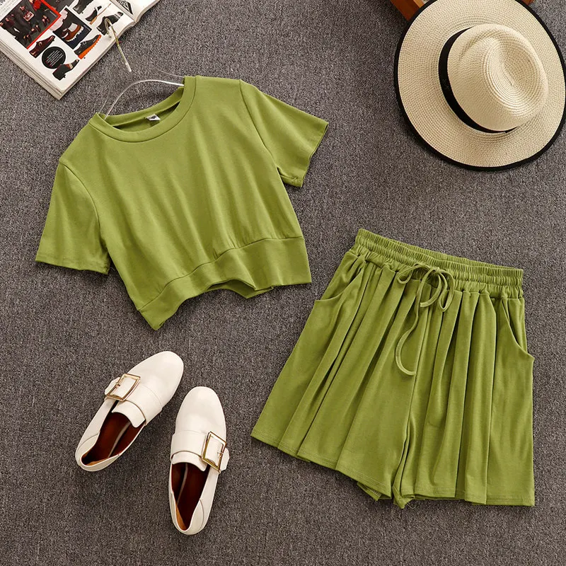 

2019 Women's Fashion Irregular Short T-shirt + Casual Shorts 2 pcs Sets Female Outfit A1724