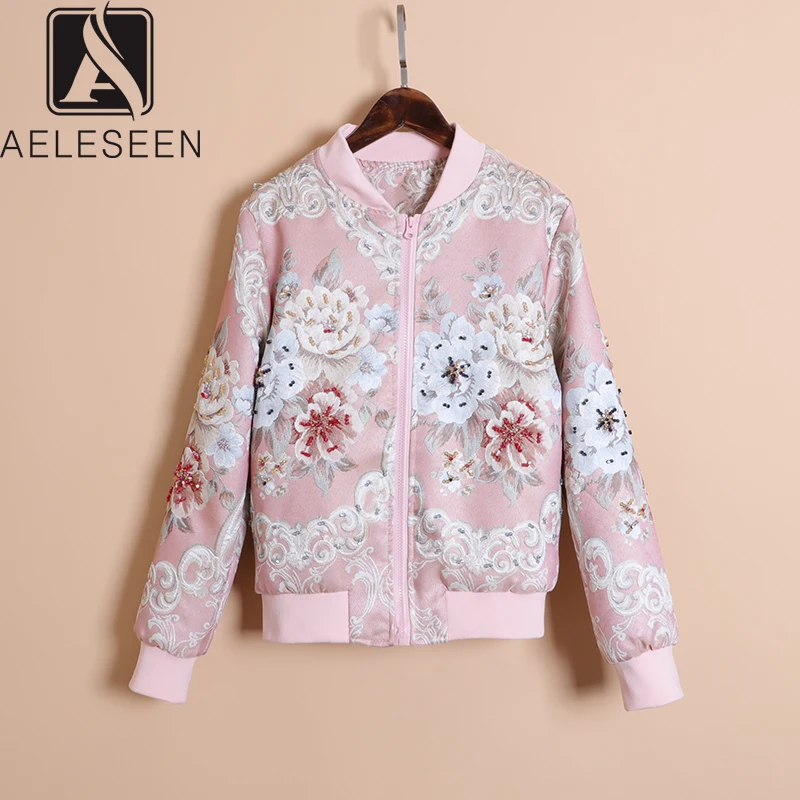 AELESEEN, новинка весны, модная женская куртка с цветочным рисунком, роскошные, с бисером, Подиумные, с вышитыми цветами, высокое качество, жаккард, повседневные топы