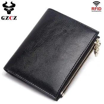

GZCZ Rfid 100% Genuine Leather Wallet Female Women Coin Purse Portomone Short Wallets Clamp For Money Portomonee Money Bag