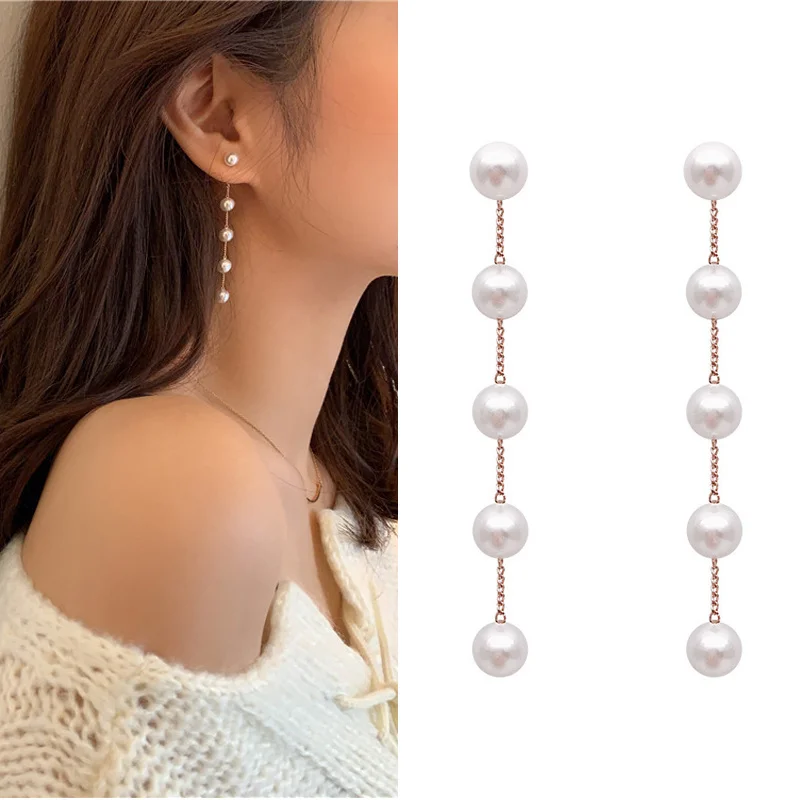 New-Trendy-Fairy-Simulated-Pearl-Women-Long-Earrings-White-Round-Pearl-Wedding-Pendant-Earrings-Korean-Fashion