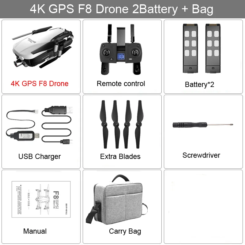 F8 GPS Drone with 2K 1080P Camera Two-Axis Anti-Shake Self-Stabilizing Gimbal WiFi FPV Brushless Quadrocopter VS Zen K1 SG906 - Color: F8 4K 2B CB