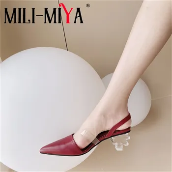 

MILI-MIYA Fashion Women Cow Leather Sandals Pointed Toe Strange Heels Buckle Strap Dress Party Shoes Size 34-40 For Ladies