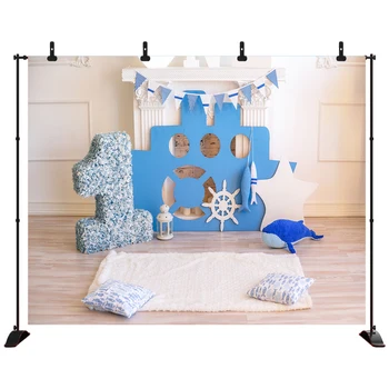 

Acejoker 1st Birthday Party Backdrop Nautical theme Decoration Baby Shower Photography Background Vinyl Studio