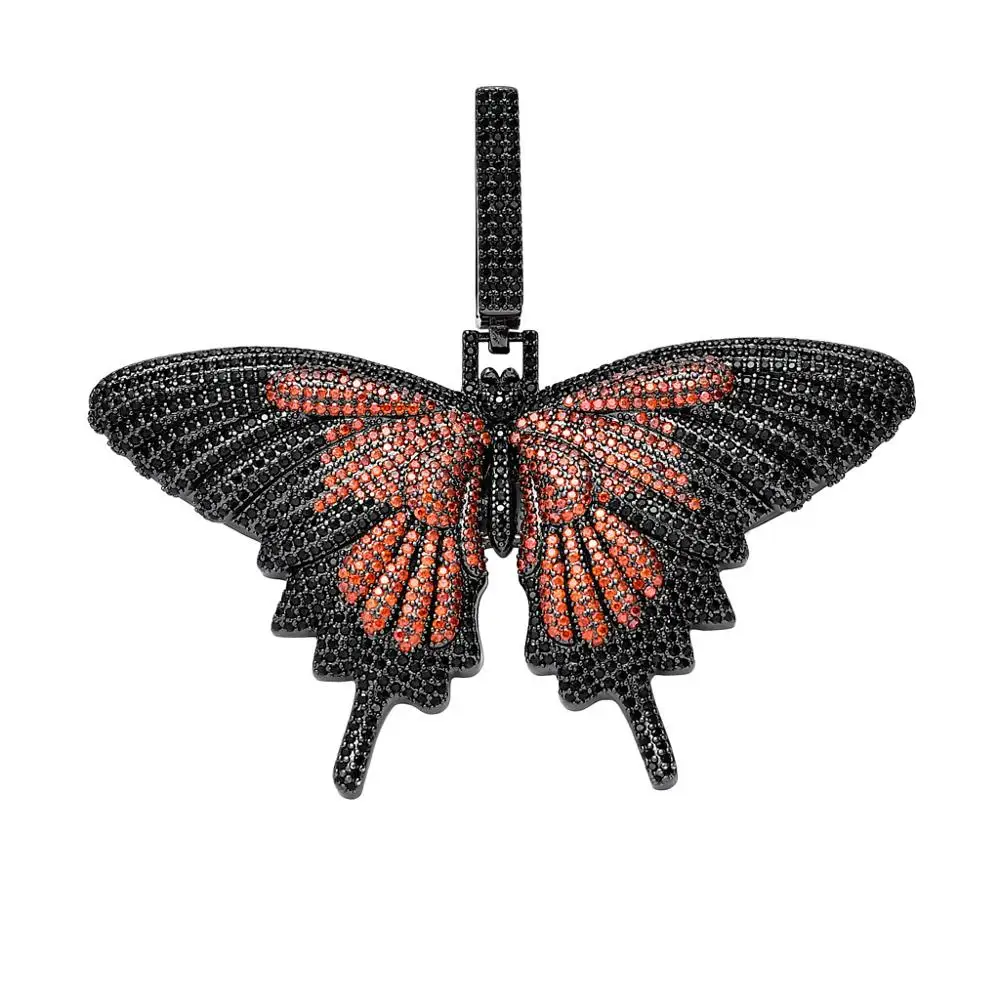 Anztilam Hip Hop Color Butterfly Pendant Necklace Full Iced Out AAA Cubic Zirconial For Men Women Jewelry Gift 2