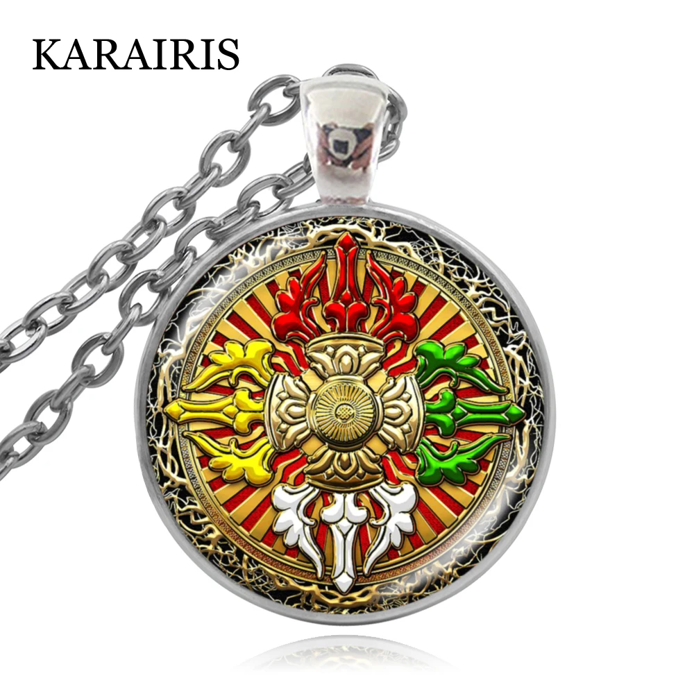 Тибетское двойное ожерелье KARAIRIS стеклянный кабошон крест в виде тибетского