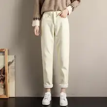 Плюс вельветовые джинсы женские прямые свободные джинсовые штаны-шаровары уличная одежда осень зима теплые толстые повседневные джинсы с высокой талией для женщин Q2031