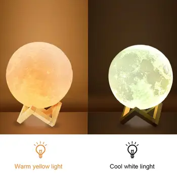 

Rechargeable Moon Lamp 2 Color Change 3D Light Touch Switch 3D Print Lamp Moon Bedroom Bookcase Night Light Creative Gifts