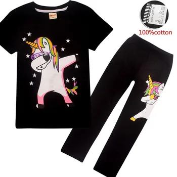 

Unicorn Girls Set 4-12Y Kids Baby Girls Tops T-shirt black Pants 2PCS Outfits Set Clothes 4-12Years girl clothes girls outfits