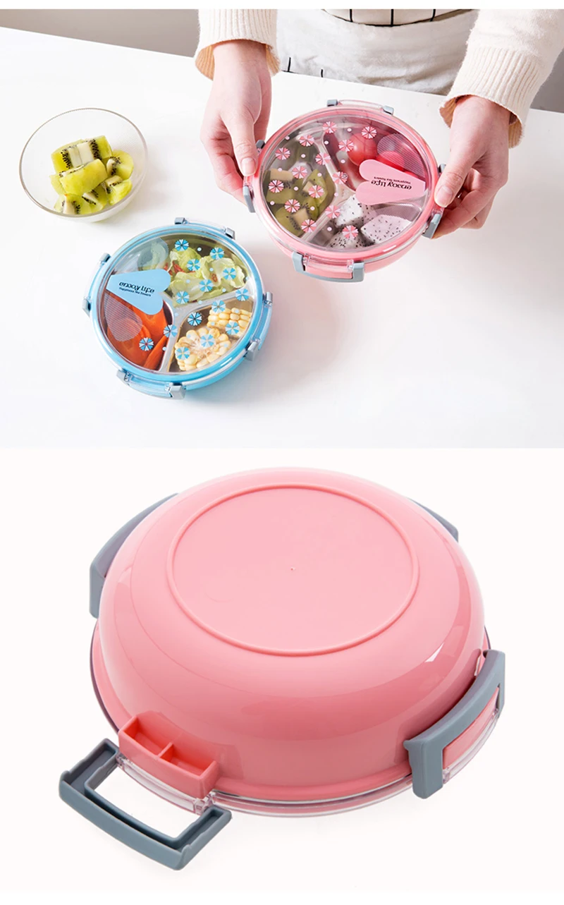 TUUTH Healthy Plastic & Stainless Steel Food Container Portable Lunch Box Camping Picnic Food Fruit 3 Grids Container Storage Box6