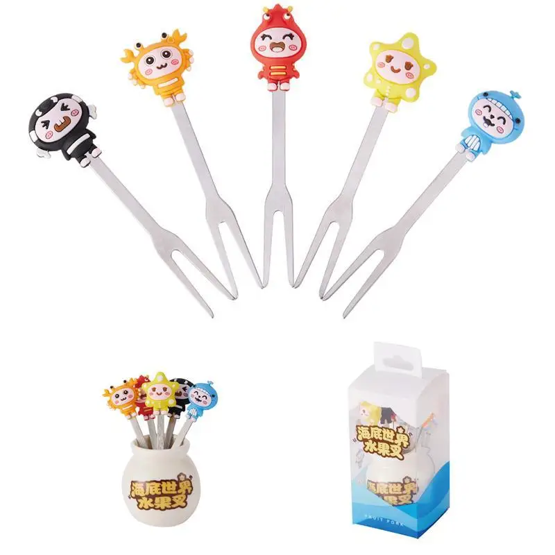 5 шт./компл. милые морские мини животные мультфильм вилки из нержавеющей стали