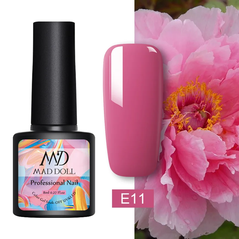 E11 MAD DOLL, 8 мл, УФ-гель для ногтей, розовое золото, блестки, блестки, замачиваются, УФ Гель-лак, Цветной Гель-лак для ногтей, сделай сам, лак для ногтей - Цвет: E11