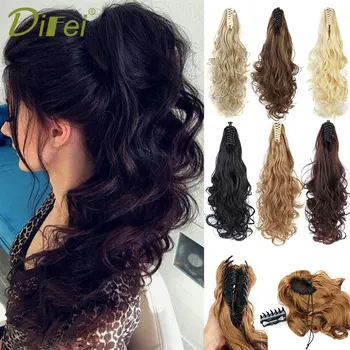 DIFEI Synthetic Women Claw on Ponytail Clip in Hair Extensions Wavy Curly Style Pony Tail Hairpiece Black Brown Blonde Hairstyle 1