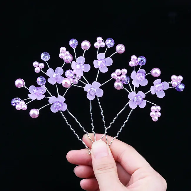 siye purple Роскошные 10 шт./компл. женская свадебная прическа шпильки для девочек ручной работы цветок заколки для волос Цветочная корона украшения подружки невесты - Окраска металла: siye purple