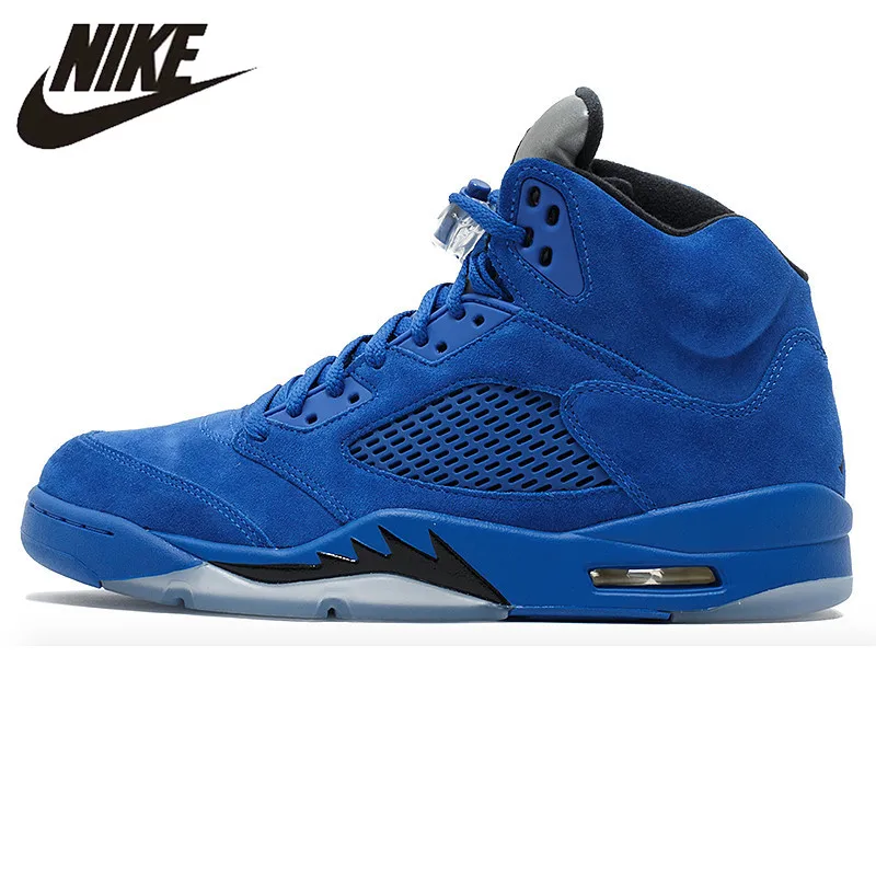 Air Jordan 5 синяя замша AJ5 синяя замша мужские баскетбольные кроссовки, оригинальные уличные удобные спортивные кроссовки 136021 401