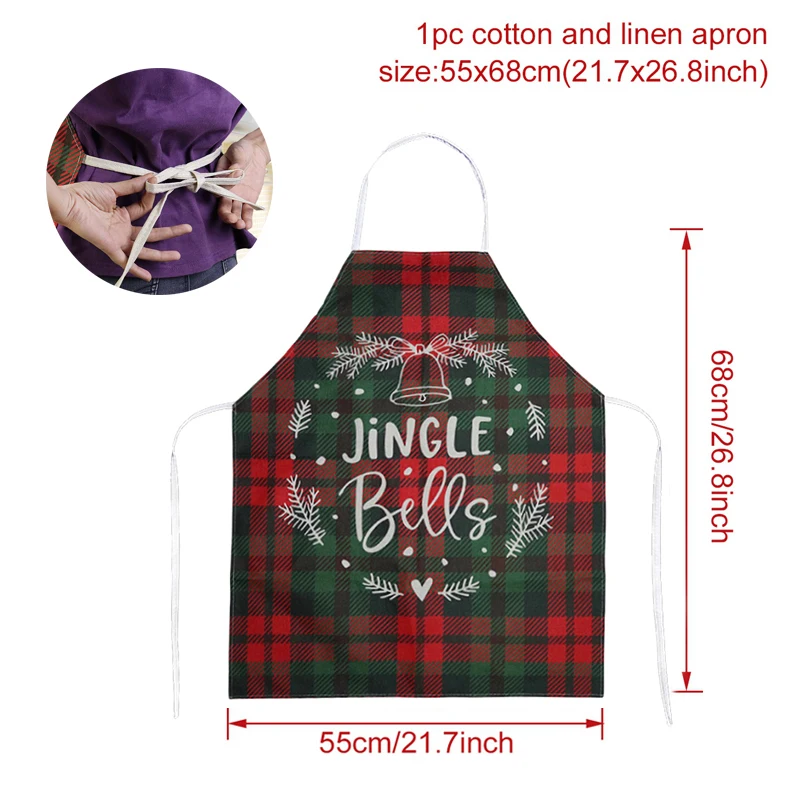 1PC Christmas Fashion Cotton Red Green Aprons for Women Girls Vintage Cooking Retro Apron Christmas kitchen Aprons Supplies
