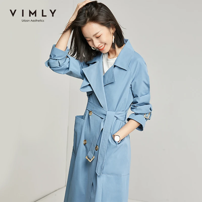 Женский Тренч Vimly винтажный однотонный двубортный с отложным воротником и