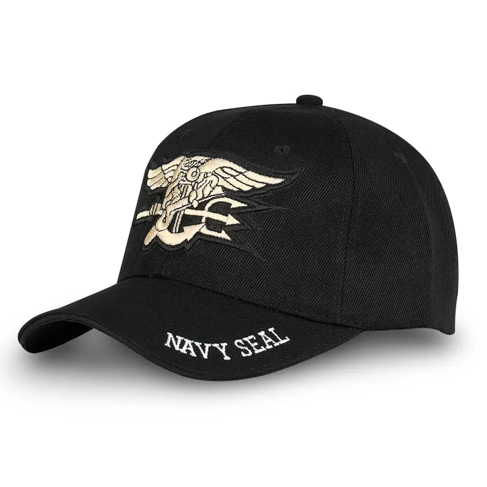 Черный Мужская бейсбольная кепка с морским уплотнением Snapback s, Женская американская Кепка с регулировкой размера s, тактическая шапка с вышивкой в стиле хип-хоп - Цвет: Черный