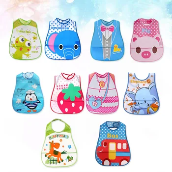 

10pcs Adjustable Baby Bibs EVA Plastic Waterproof Lunch Feeding Bibs Baby Cartoon Feeding Cloth Children Baby Apron Babador (Ran