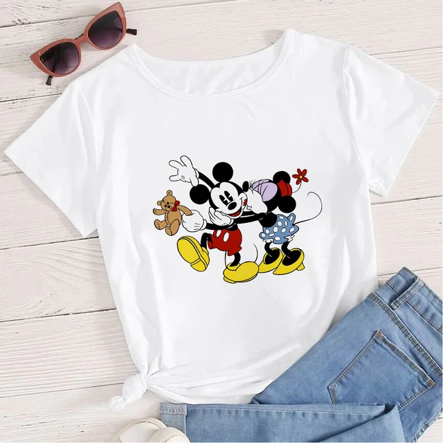 Women's Clothing Summer 2022 Mickey Minnie Mouse Disney Short Sleeve T-shirts for Girls Funny Fashion Streetwear Woman Shirt 12-20AC3011-T-White