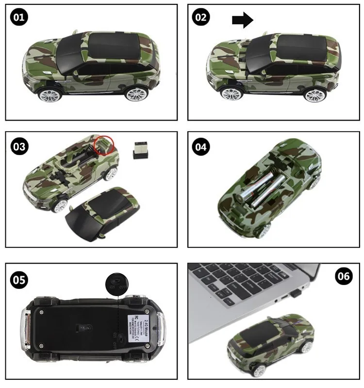 Новая беспроводная мышь, беспроводная компьютерная мышь, автомобильная камуфляжная SUV USB оптическая игровая мышь для ПК, ноутбука, ноутбука