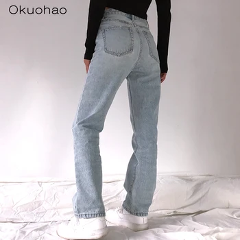 2020 High Waist Loose Comfortable Jeans For Women Plus Size Fashionable Casual Straight Pants Mom Jeans Washed Boyfriend Jeans 2