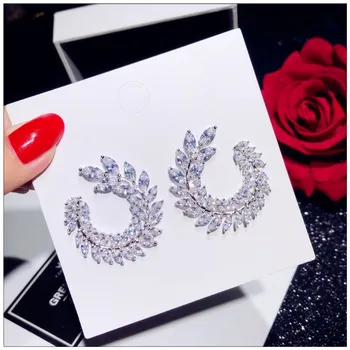 

Fashion Stud Earrings High Quality Shiny AAA Clear Color Cubic Zirconia Stone Flower Shape Earring For Woman wedding CEP455