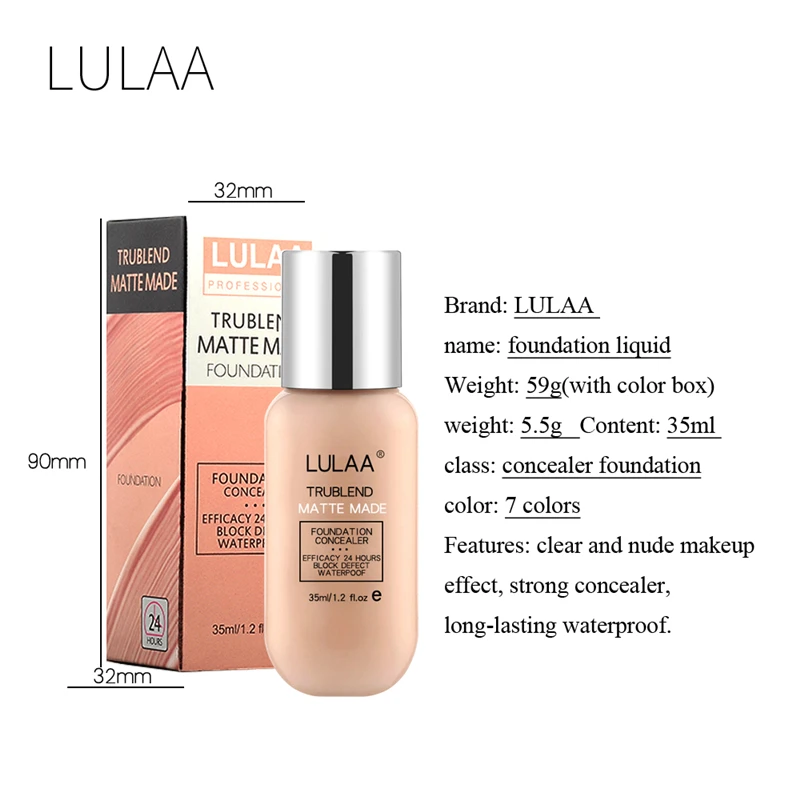 LULAA, мягкая Матовая жидкая основа для макияжа, основа для лица, покрытие телесного цвета, консилер, стойкий макияж, натуральное масло, контроль, Maquiagem
