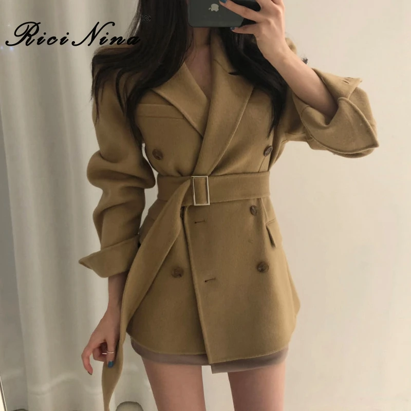 

RICININA Wool Coat Women Winter Jackets Warm Female Lepal Sashes Solid Casual Oversize Jacket Woman 2019 Autumn Short OutWear