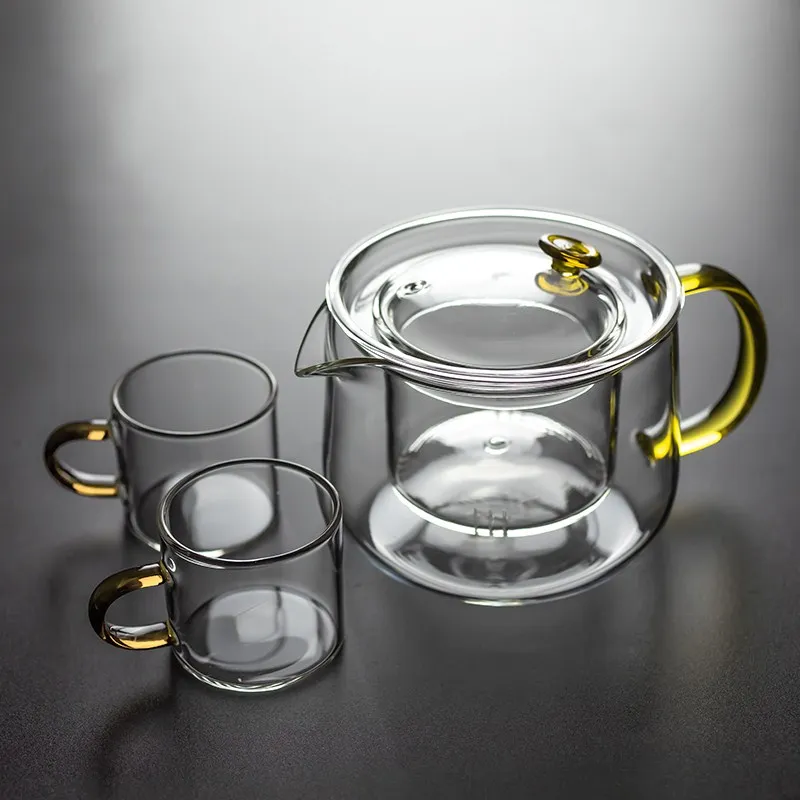 Uniho Прозрачный Стеклянный заварочный чайник высокая термостойкость заварочный фильтр цветочный заварочный чайник кофе стеклянный чайник удобный офис - Цвет: Yellow-1Pot 2Cups