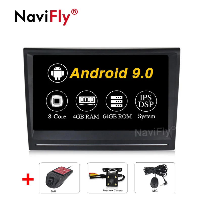 NaviFly 8 дюймов 2 Din ips+ DSP Android 9,0 Автомагнитола gps для Porsche/911/997/Cayman/Boxster 2 ГБ ram Полный сенсорный экран 1024*600 HD - Color: 4G-64GB-Camera-DVR