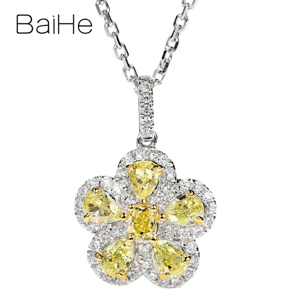 BAIHE Твердые 18 К белого золота сертифицированные 0.50ct натуральные желтые драгоценные камни женские помолвки модные ювелирные изделия Подарок ожерелья