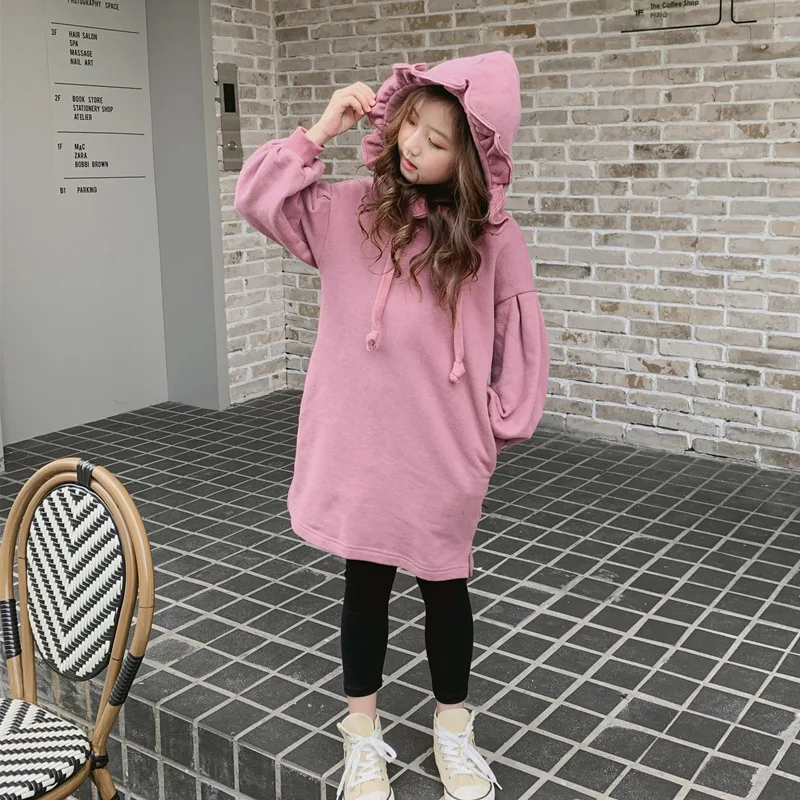 Свитер для девочек платье зимняя утепленная новая детская брендовая одежда для девочек платье Однотонная повседневная обувь со стильными кармашками для детей платье для девочек 6 8 10 лет