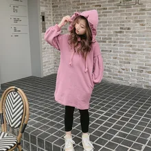 Свитер для девочек платье зимняя утепленная новая детская брендовая одежда для девочек платье Однотонная повседневная обувь со стильными кармашками для детей платье для девочек 6 8 10 лет